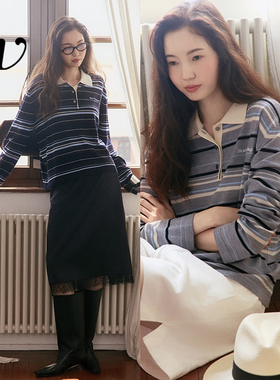 Even Vintage | 德国扬子100%羊毛 撞色polo领条纹长袖针织衫早秋