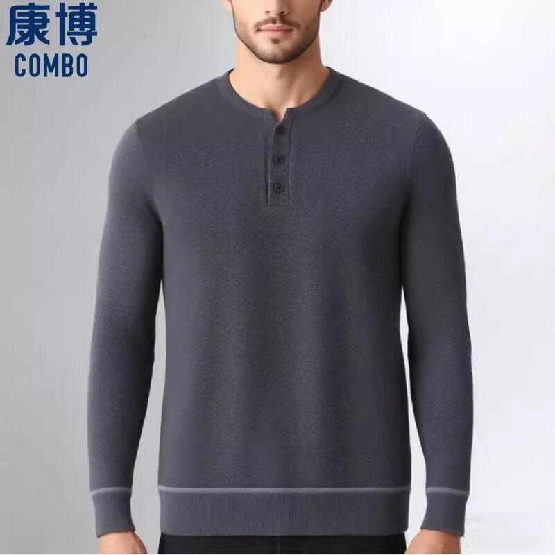 康博男士羊毛卫衣宽松纯色圆领打底衫加绒加厚内搭秋冬保暖上衣
