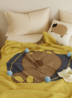 毛球小熊A类软糯半边绒卡通毯子抱枕休闲盖毯办公室午睡沙发毯子