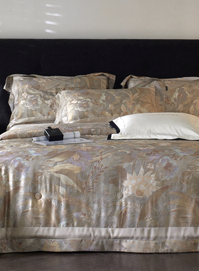 轻奢卡夏莲兰精天丝夏凉被四件套美式印花空调夏被薄盖被子可水洗