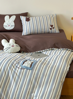 奶糖兔兔100S全棉贡缎儿童床上用品四件套纯棉长绒棉可爱被套床品