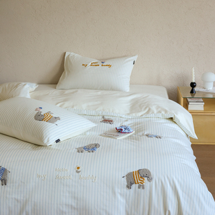 ins小象全棉长绒棉磨毛儿童床品三件套纯棉被套男女孩床单四件套