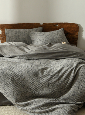 极简侘寂全棉A类色织提花床上四件套北欧简约水洗棉纯棉被套床品