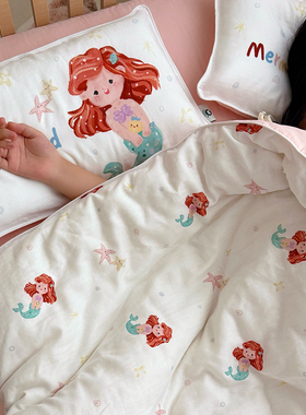 ins有氧全棉A类双层纱儿童床单被套女孩幼儿园三件套纯棉床上用品
