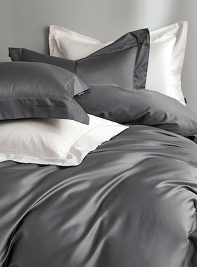 高级500TC轻奢极简全棉贡缎长绒棉纯色四件套美式简约被套件床品