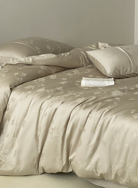 方庭晚香温柔宋代美学全棉提花床品轻奢法式贡缎长绒棉纯棉四件套