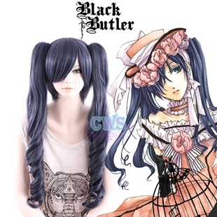 动漫黑执事COS假发女式蓝色全头套双马尾长卷发型高温丝整顶发套