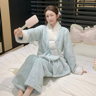 珊瑚绒睡衣女款秋冬加绒加厚保暖套装2026新款新中式甜美风家居服