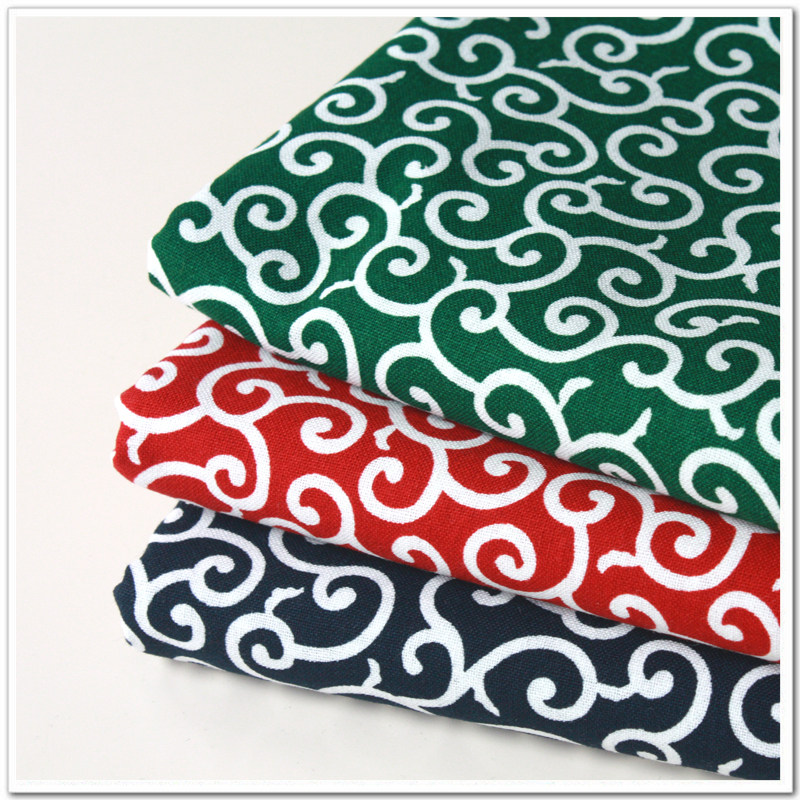 纯棉布料日本和风经典花纹植物唐草纹绿色纯棉平纹面料手工diy