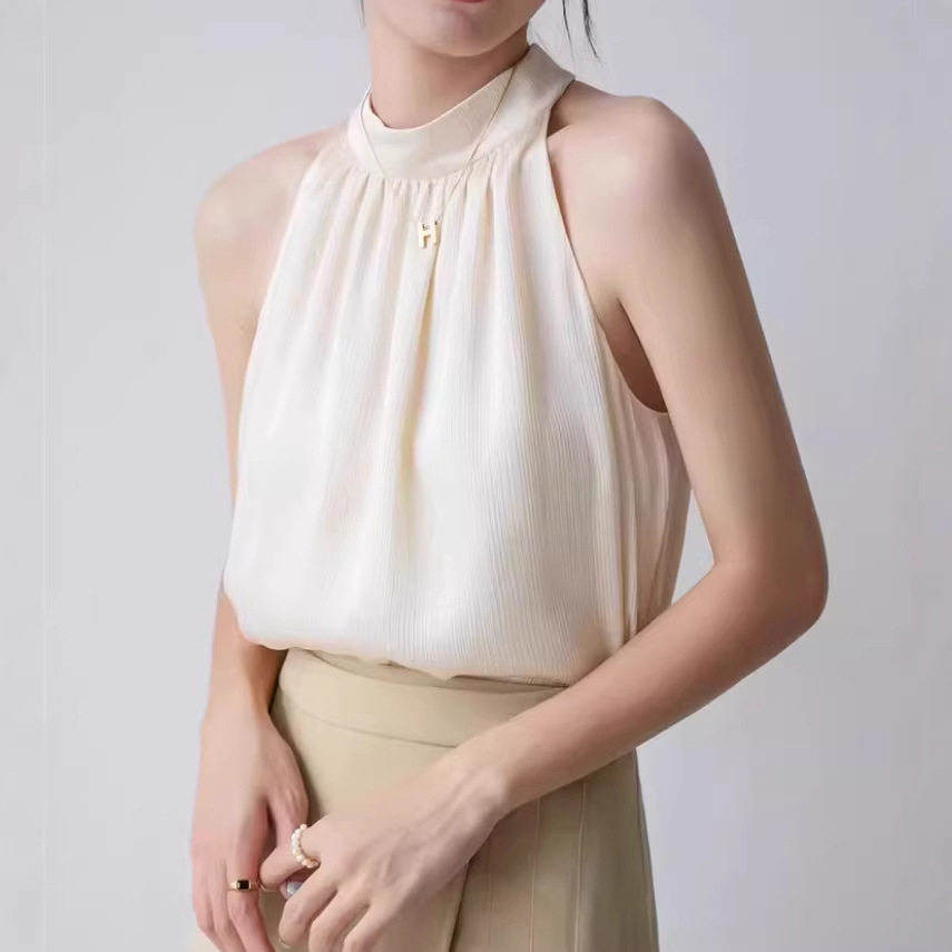法式挂脖真丝质感吊带背心女高级感时尚气质挖肩无袖上衣西装内搭