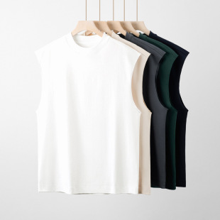纯棉t恤300g重磅吸湿排汗宽松男式 潮牌痞帅无袖 背心 夏季 男装