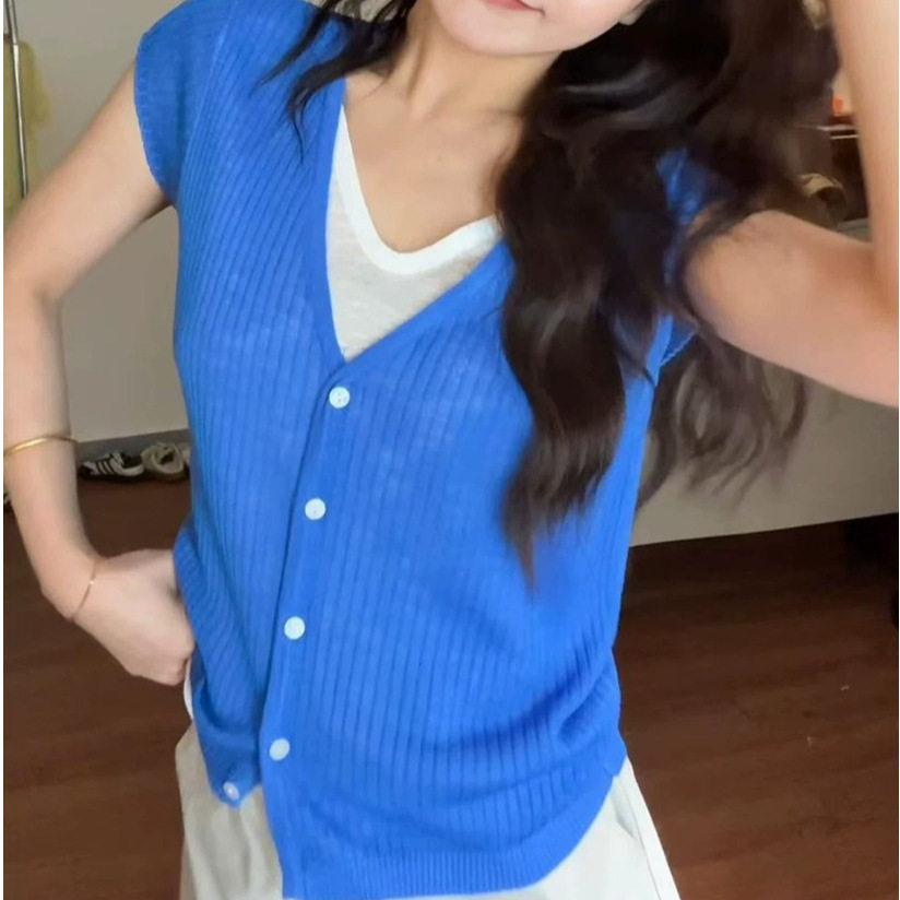多巴胺穿搭黄色冰丝针织短袖T恤女夏季设计感小众漂亮假两件上衣