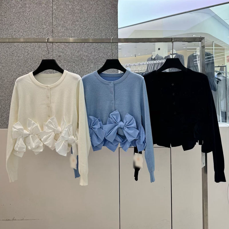 重工蝴蝶结下摆针织开衫小外套女