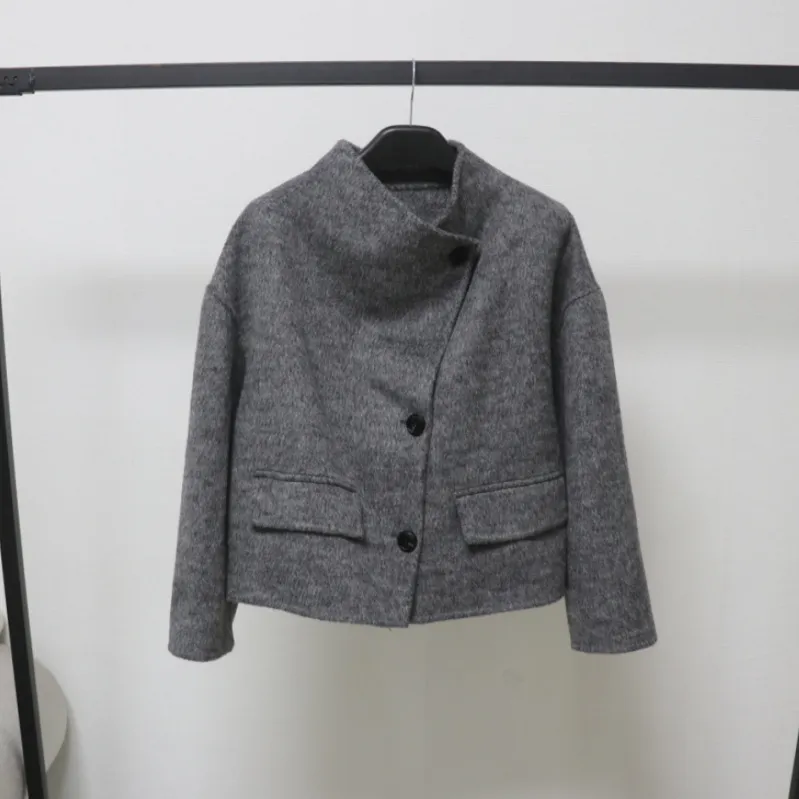 2025秋冬立领双面羊毛大衣女羊毛短款双排扣小个子宽松毛呢外套