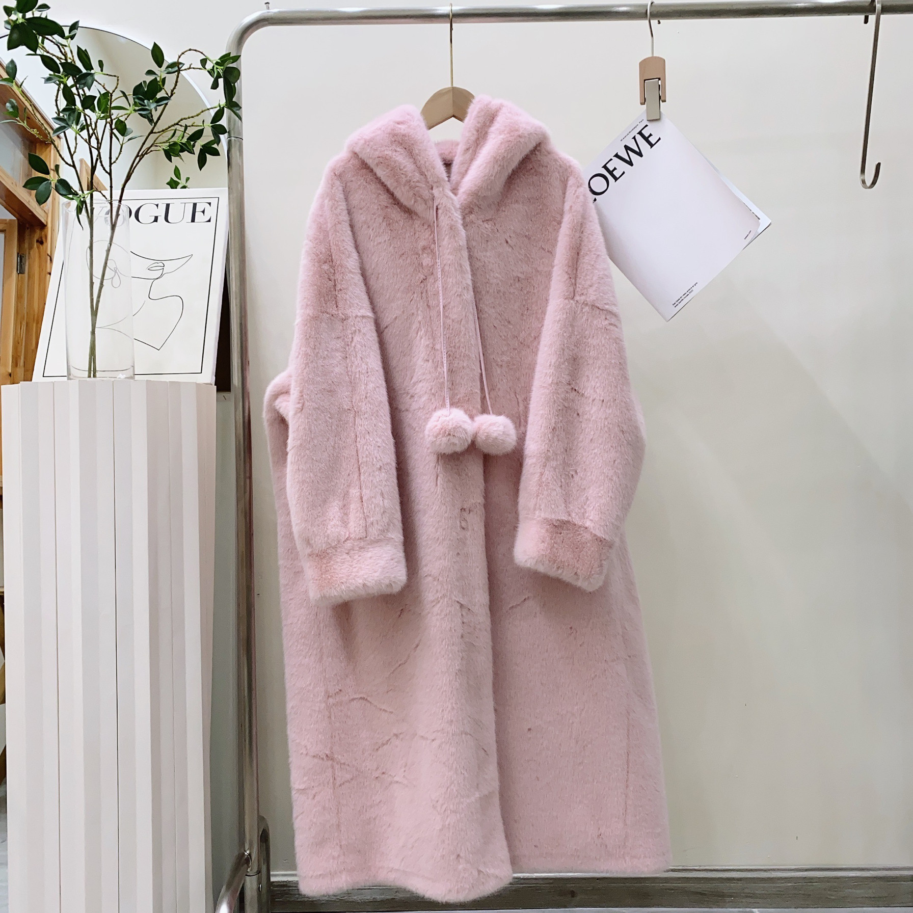 冬季连帽加厚女巫长款仿水貂毛绒大衣皮毛一体仿皮草环保外套女