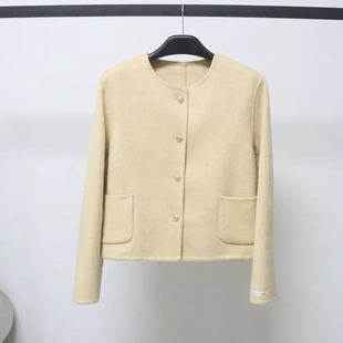 赫本小香风双面呢大衣女短款2025新款高级感白色羊毛呢外套零羊绒