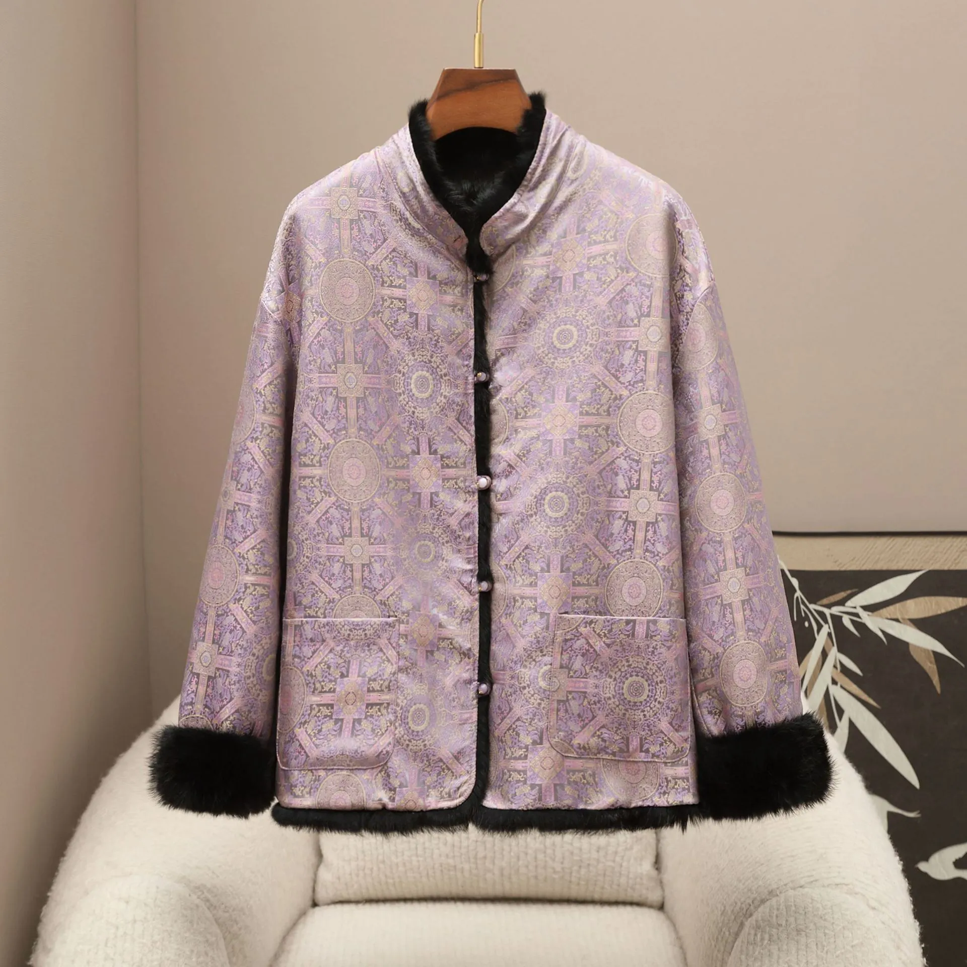 工厂现货2025秋冬季新款兔毛两面穿皮草外套新中式国风毛毛上衣女