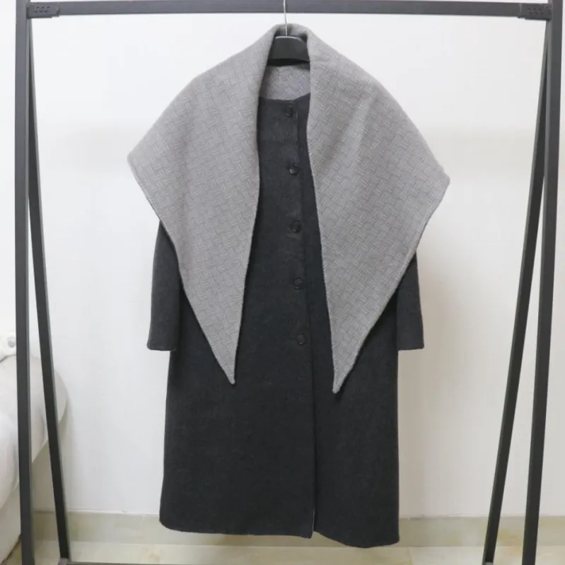 2025秋冬新款法式羊毛大衣带围巾中长款绵羊毛双面羊毛外套