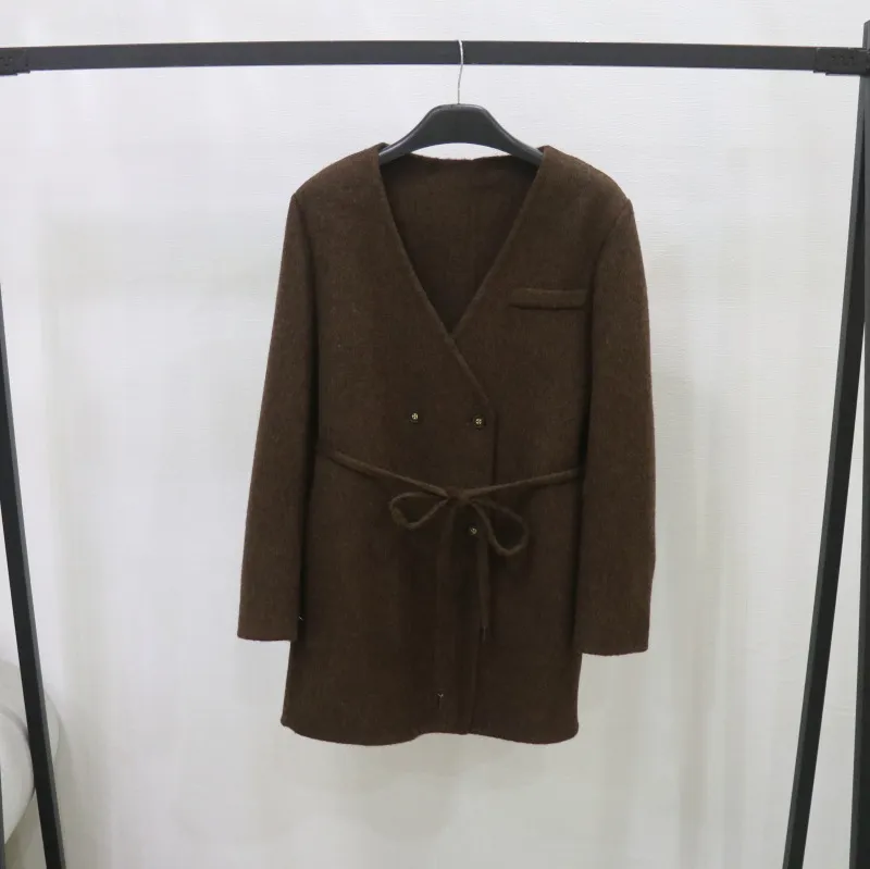 欧洲站羊毛大衣短款2024秋冬新款气质时尚设计师双面毛呢外套