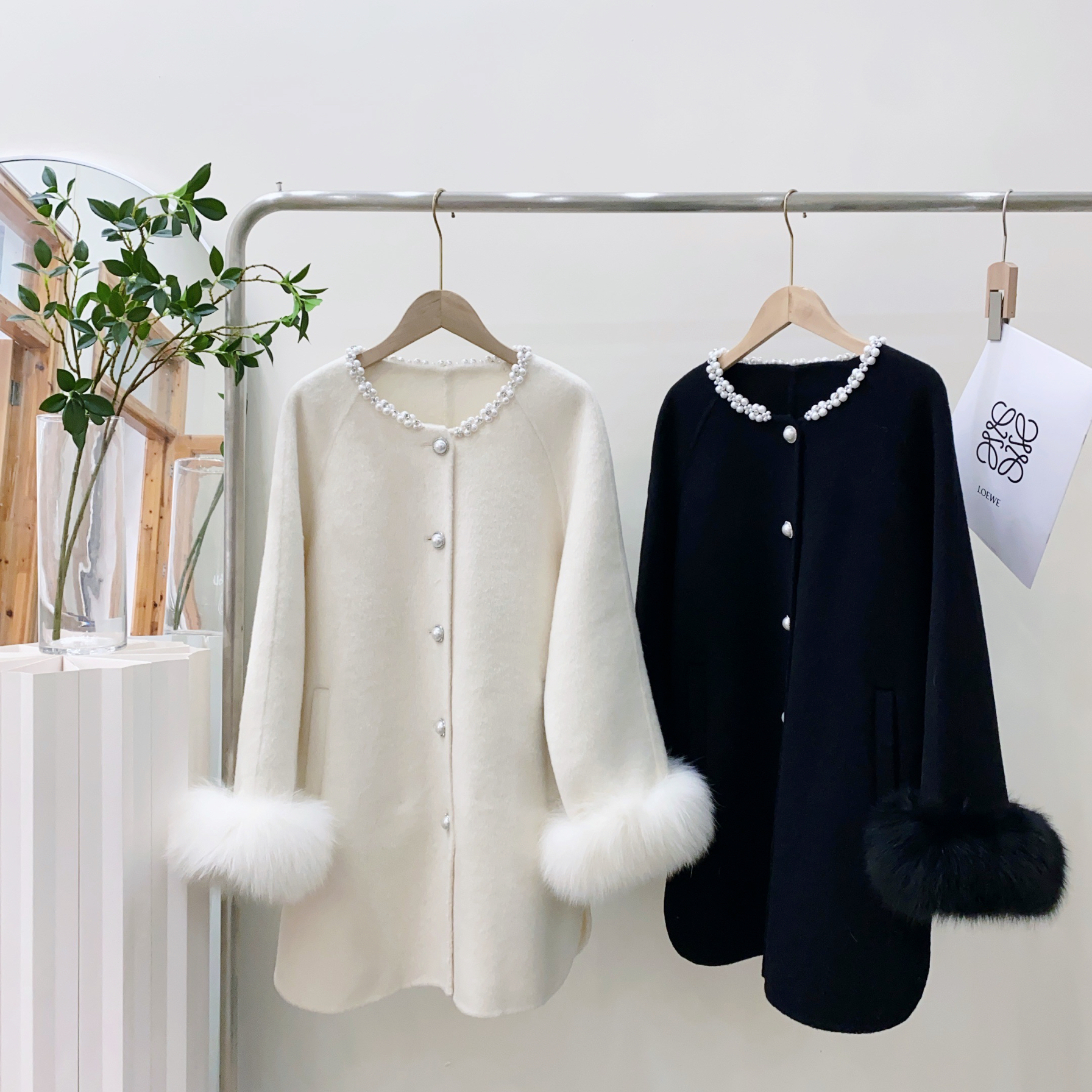 新年战袍狐狸毛100%羊毛大衣女小香风中长款双面呢富家千金外套