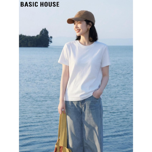 百家好气质白色圆领短袖T恤女