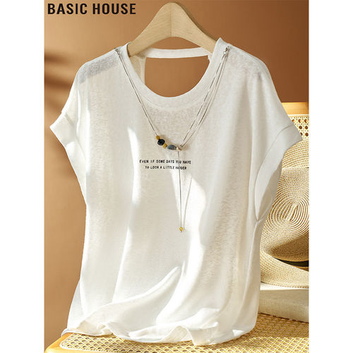 百家好设计感飞飞袖印花T恤女