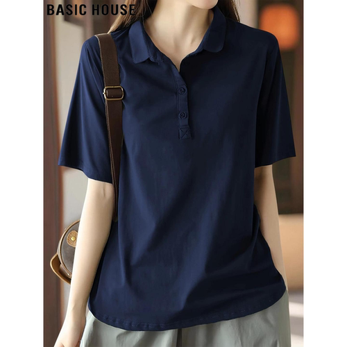百家好藏蓝色纯棉短袖T恤女
