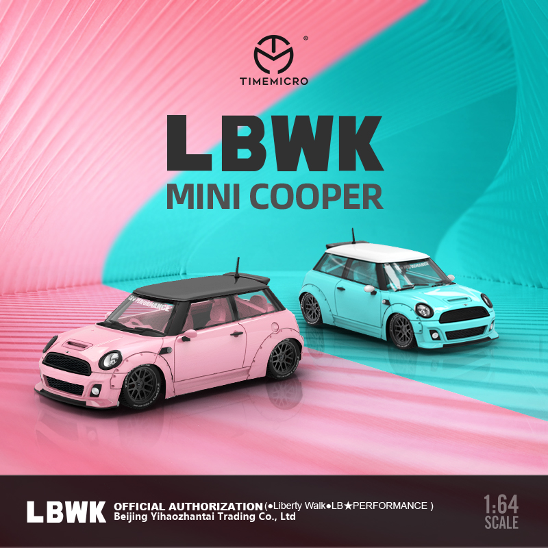 1:64宝马mini车模LBWK改装蜜桃粉色迷你Cooper仿真合金小汽