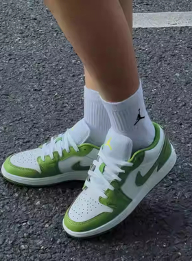 耐克正品Air Jordan 1 白绿色 GS 低帮休闲运动篮球鞋 HF4779-100