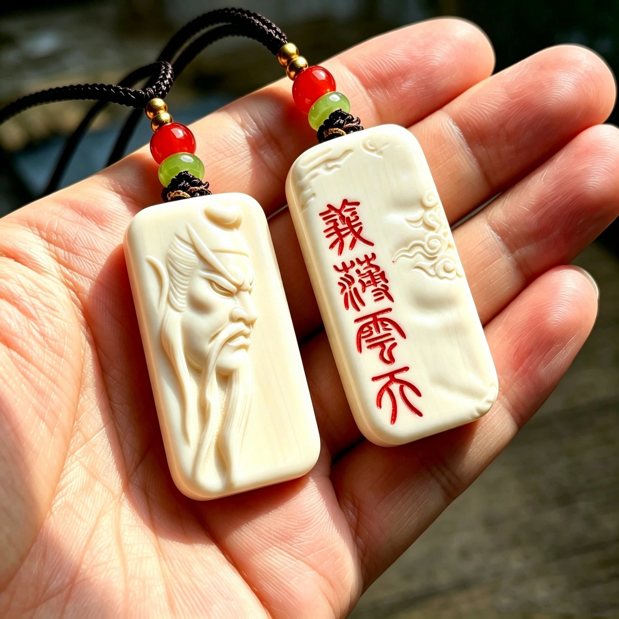 猛犸牙纯天然冰料关公关二爷挂件吊坠义薄云天双面牌子带皮定制