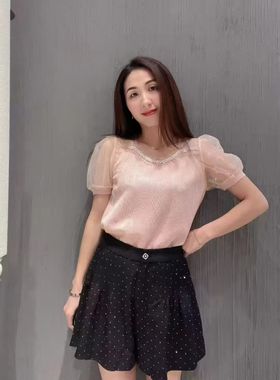 Dili迪骊专柜正品 夏季新款橙色杏色针织T恤上衣 退货拉黑