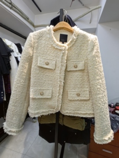 Dili迪骊正品春秋新款米白毛边小香风短款外套 春节不打烊不退