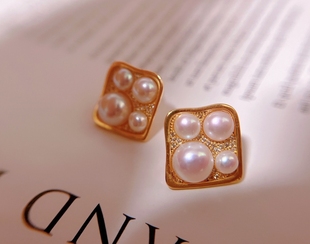 新品猫爪印耳钉3-8MM淡水珍珠14k注金珍珠部分猫掌印设计