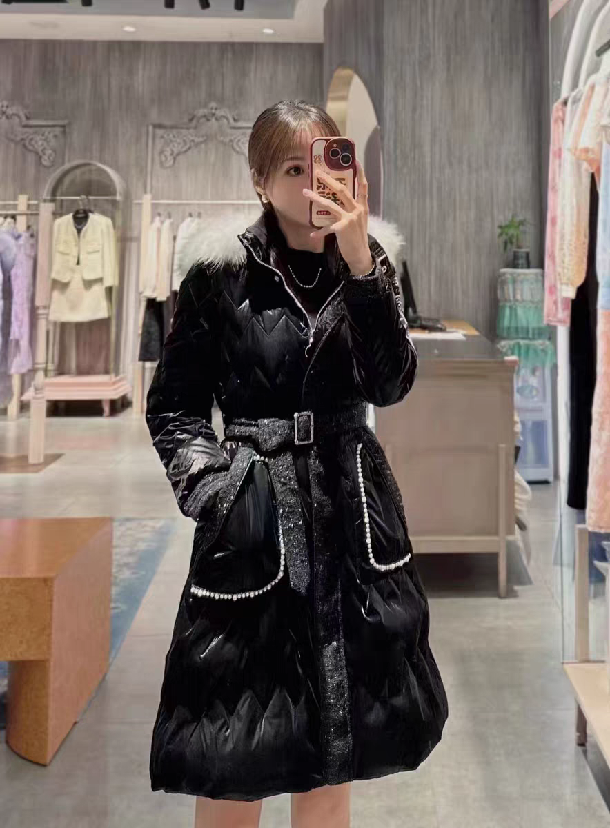 Dili迪骊专柜正品 新款春秋女装黑色中长款鸭绒羽绒 不退