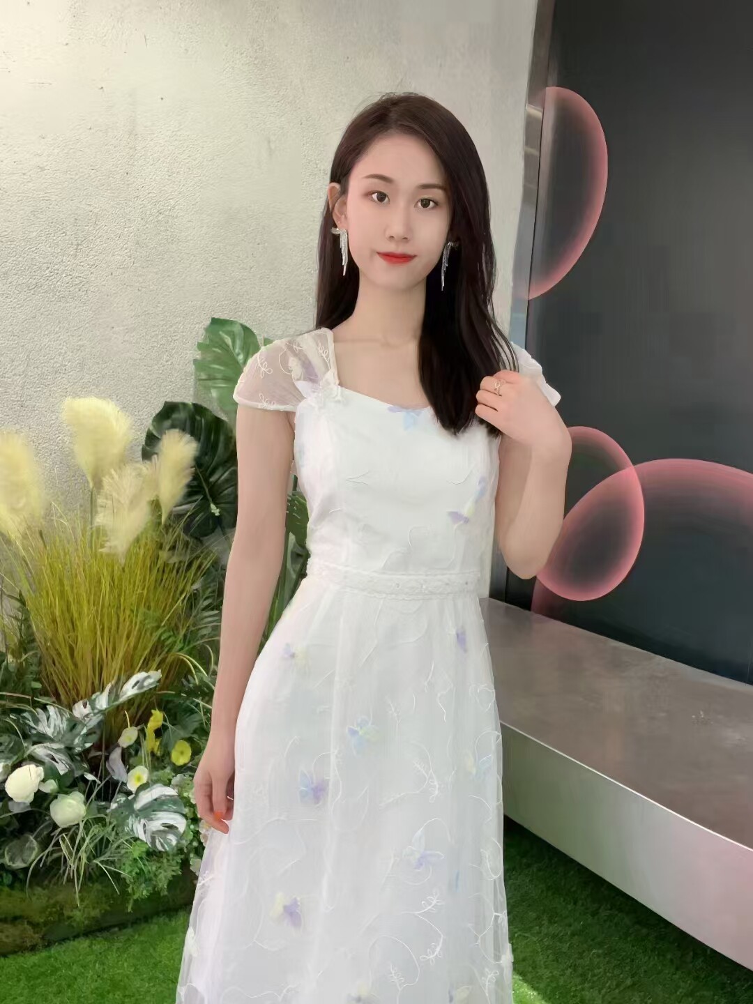 Dili迪骊装柜正品 气质夏季粉白色小花网纱连衣裙 不退换