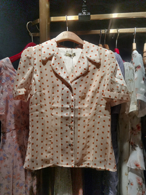 Dili迪骊专柜正品夏季 oL行政淑女橙色波点衬衫上衣开衫