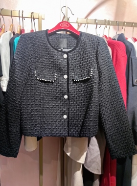 Dili迪骊正品春秋 25新款黑色小香风短款大衣外套 不退不换