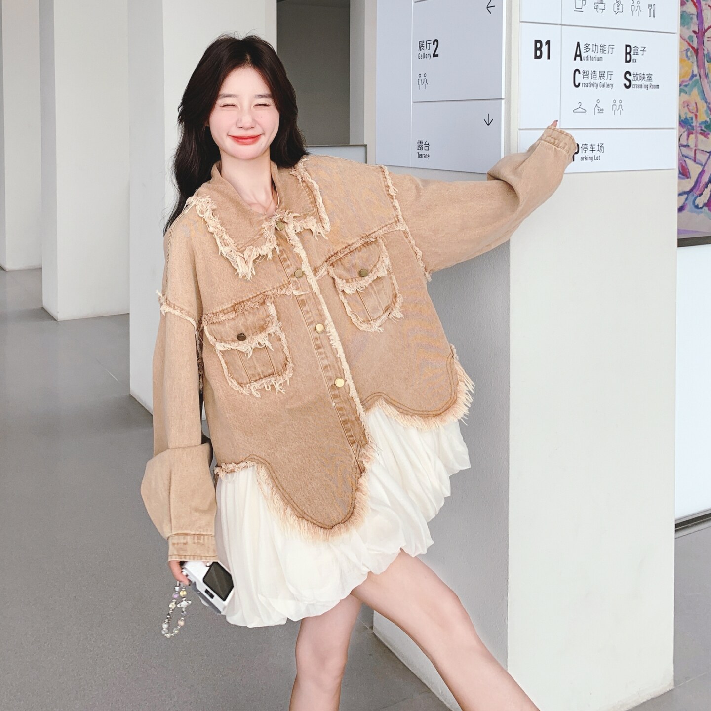 独特超好看网纱拼接流苏牛仔短外套女秋季2025新款高级感炸街夹克,女装风衣,2C069