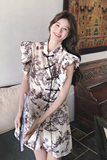 新中式水墨画小飞袖两件套女夏季2024新款减龄小个子洋气国风套装，女装套装/套裙，2C069