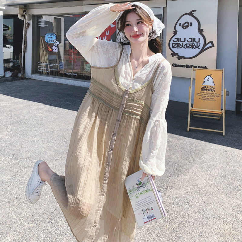 法式茶歇衬衫吊带裙套装女2025春秋季新款温柔风显瘦连衣裙两件套图片