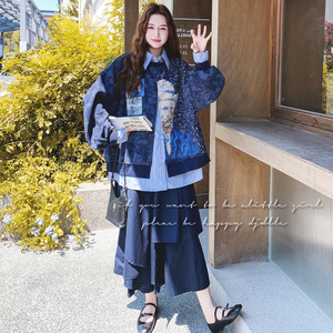 法式减龄感假两件拼接卫衣套装女2025秋新款超火好看半身裙两件套图片