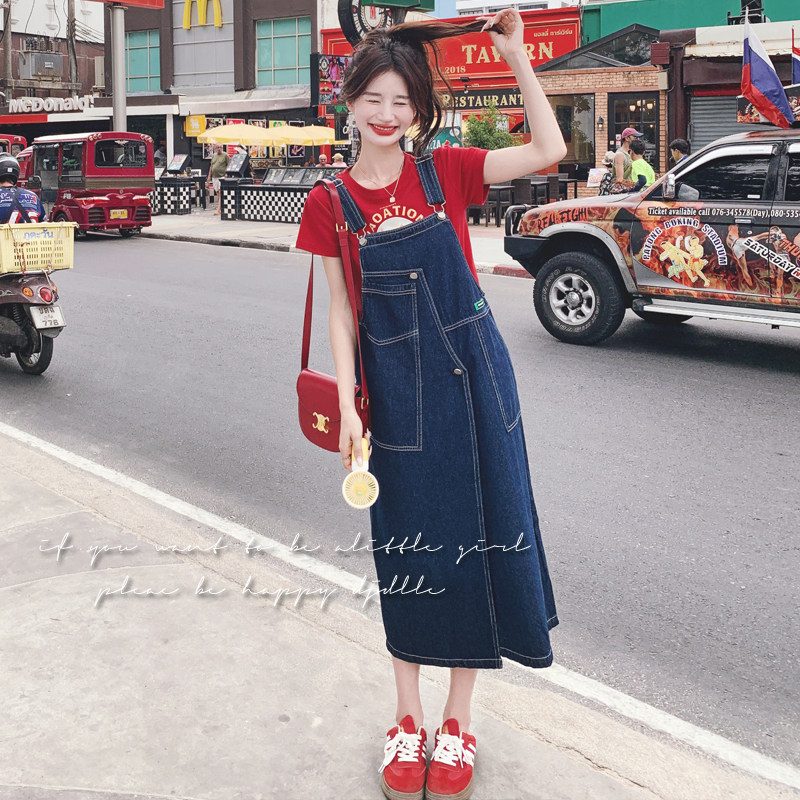 不规则设计感牛仔背带裙女2025夏季新款小个子宽松减龄休闲连衣裙图片