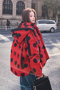 【大货】红色印花波点短款工装羽绒服 50绒 Y130-P285 K428图片