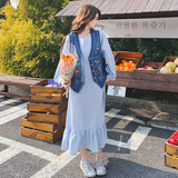 【】复古牛仔刺绣马甲+海盐蓝鱼尾裙套装2555-P175K238，女装套装/套裙，2C069