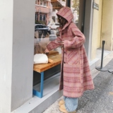 大户已出复古格纹单排扣包边连帽呢子大衣3320-P210K318，女装毛呢外套，2C069