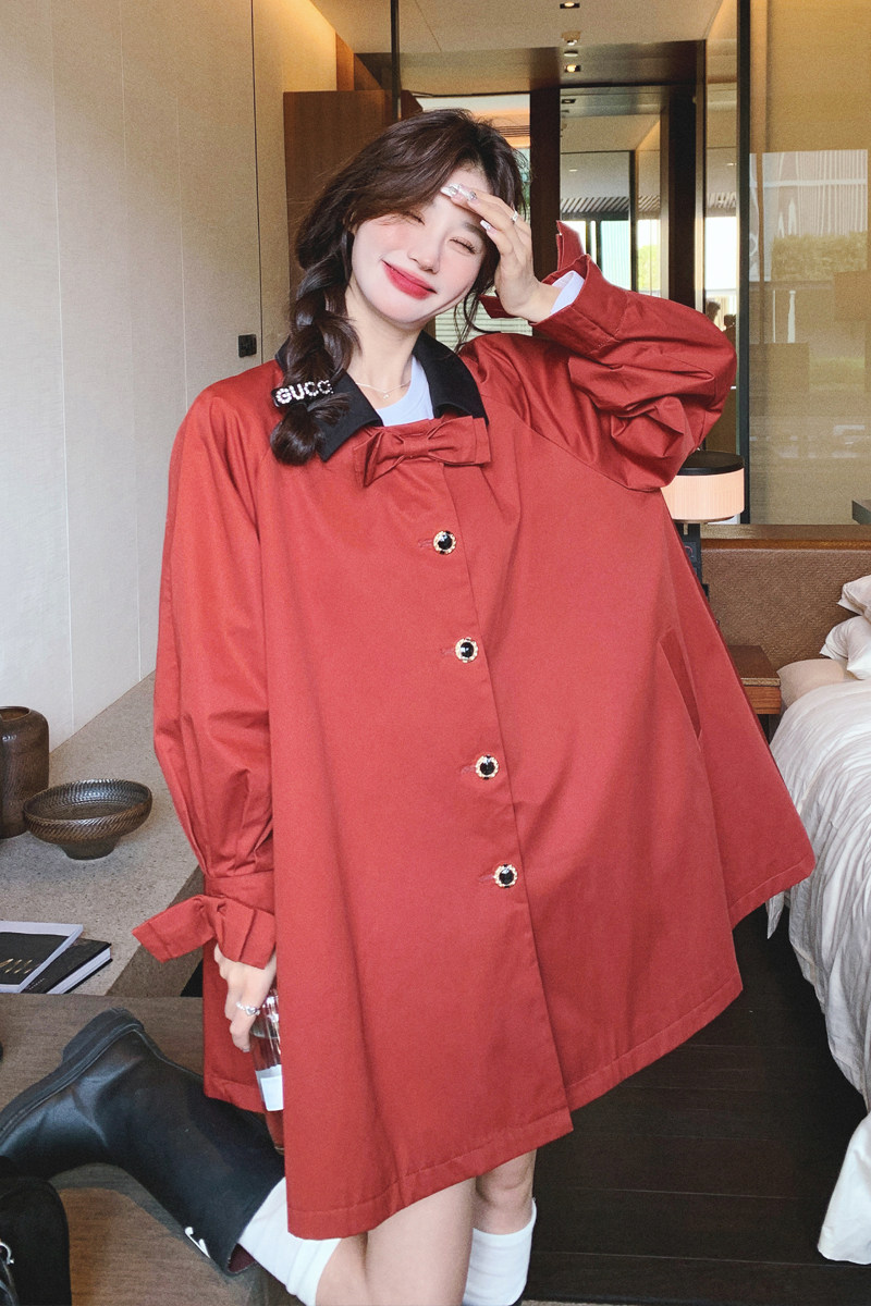 2026春款小个子宽松蝴蝶结风衣外套88015-P155K218,女装风衣,2C069