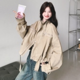 奶茶色高级感休闲工装外套女2025春秋季新款韩版宽松显瘦夹克上衣，女装短外套，2C069