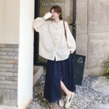 米白色法式松弛感刺绣衬衫套装女2025春秋季新款减龄半身裙两件套，女装套装/套裙，2C069