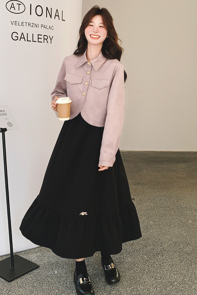休闲风通勤静奢风时尚套装复古春秋连衣裙秋季女装显瘦气质小个子,女装套装/套裙,2C069