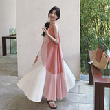 粉色拼接无袖连衣裙女2025年夏季新款宽松显瘦海边度假风背心长裙，女装连衣裙，2C069